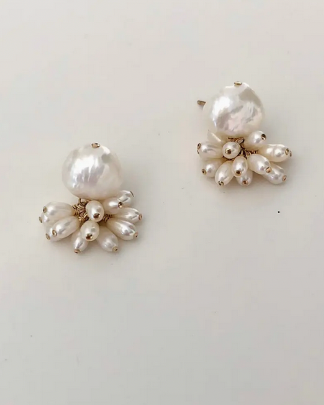 Pearl Trio Droplet Stud Earrings | 14k Gold Filled