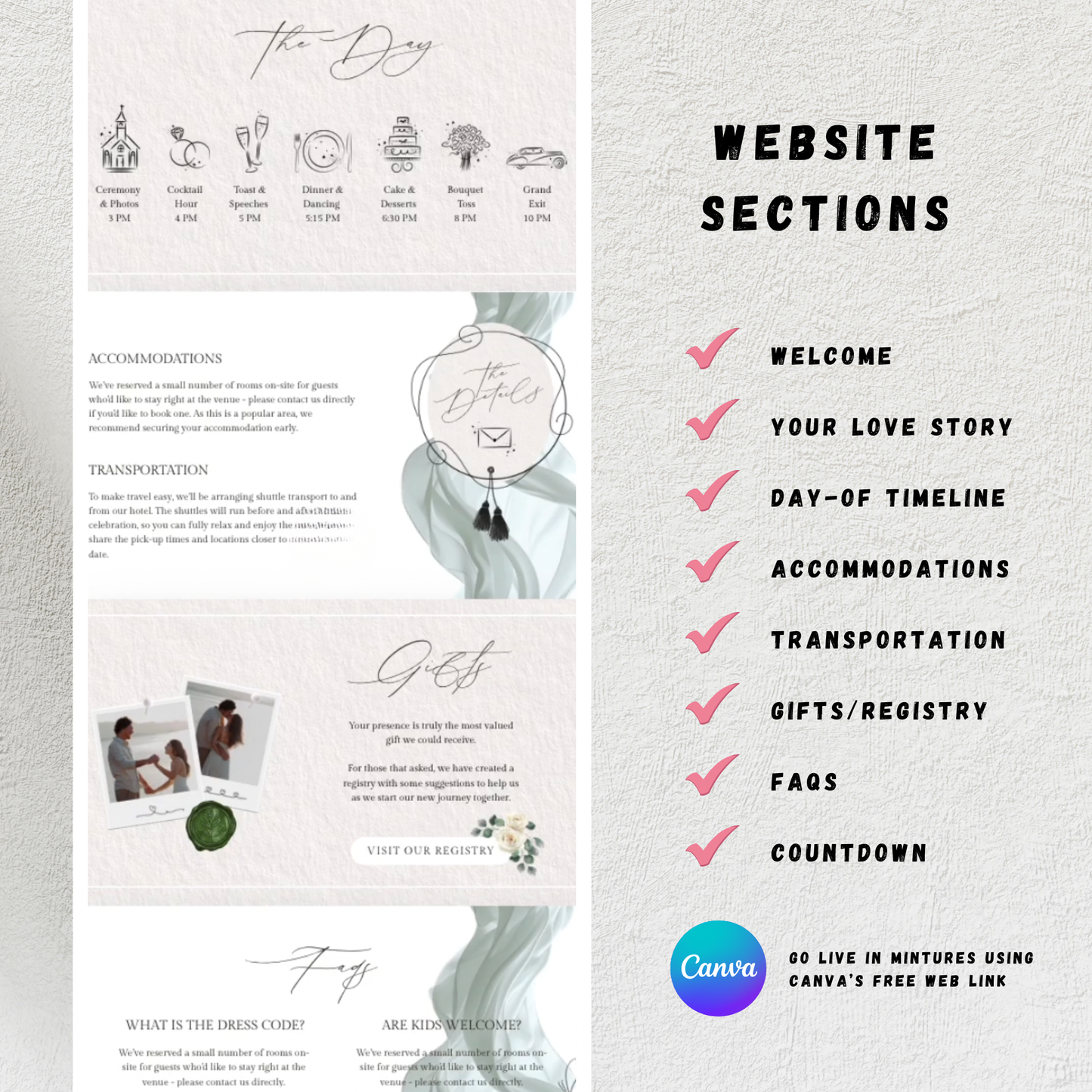 Editable Wedding Website Template | Canva Save the Date, Formal Invite (Digital Download)
